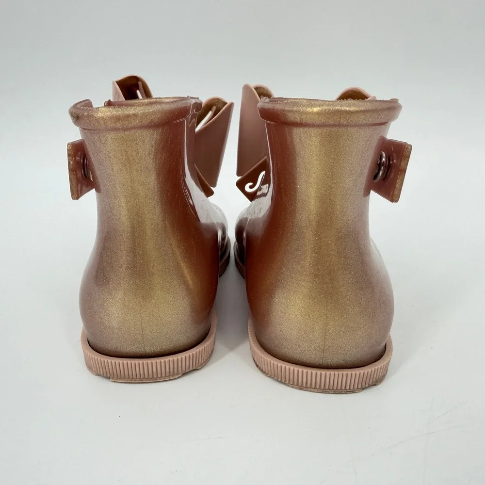 Mini Melissa‎ Girl's Sugar Rain Bow Boots Rose Gold Sz 10